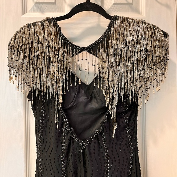Embellished Vintage Gown, Black with Silver fringe - Picture 6 of 7